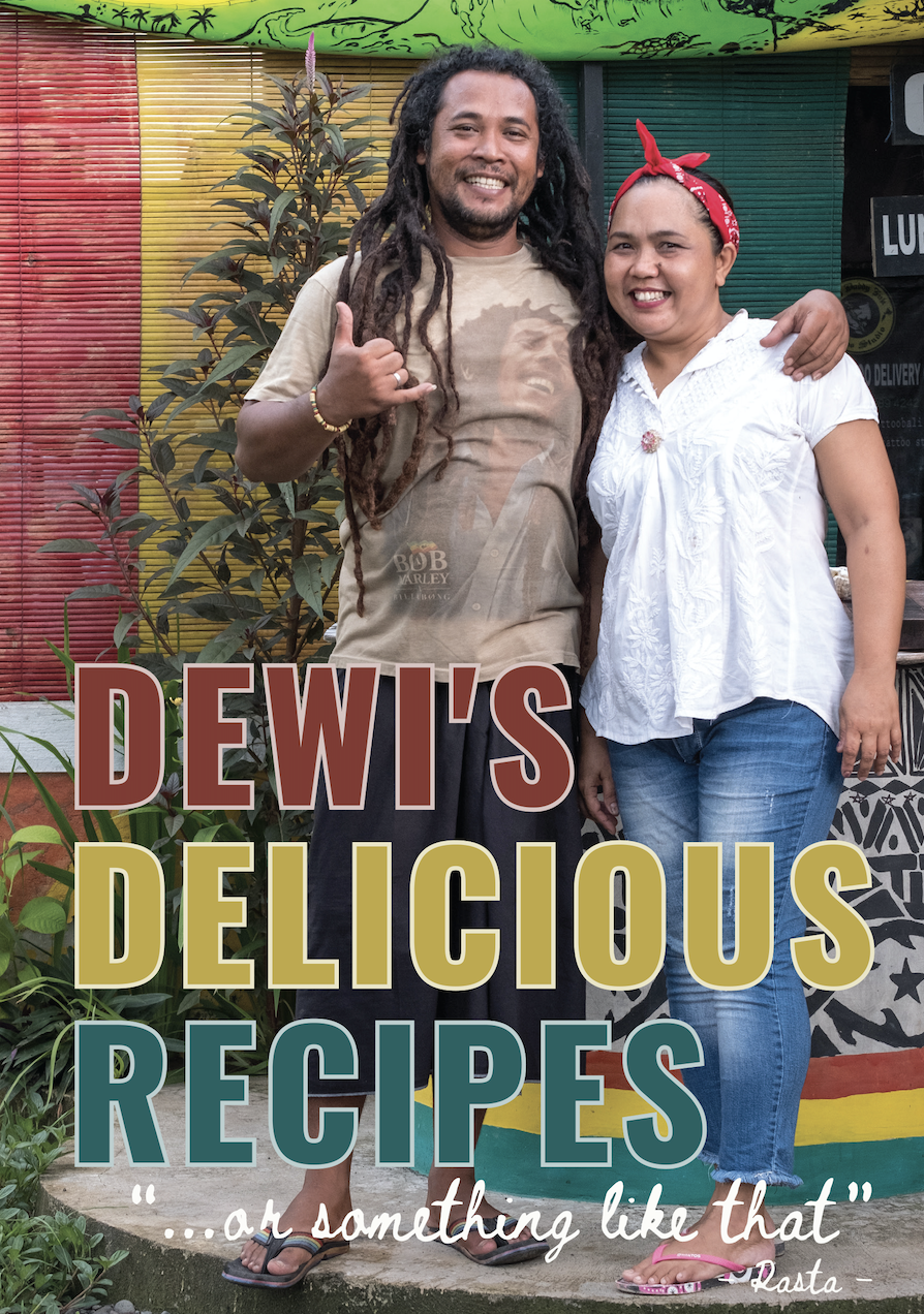 Dewi’s Delicious Recipes cover, with a photograph of the café’s couple and the book title.