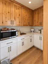 Wood and white cabinetry in butler’s pantry – Cobleigh renovation, Eagle Point, Oregon
