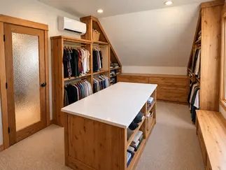 Custom wood walk-in closet with center island – Cobleigh renovation, Eagle Point, Oregon