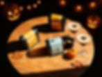 FOND coffee bags with espresso martinis, pumpkins and candles on a wooden table
