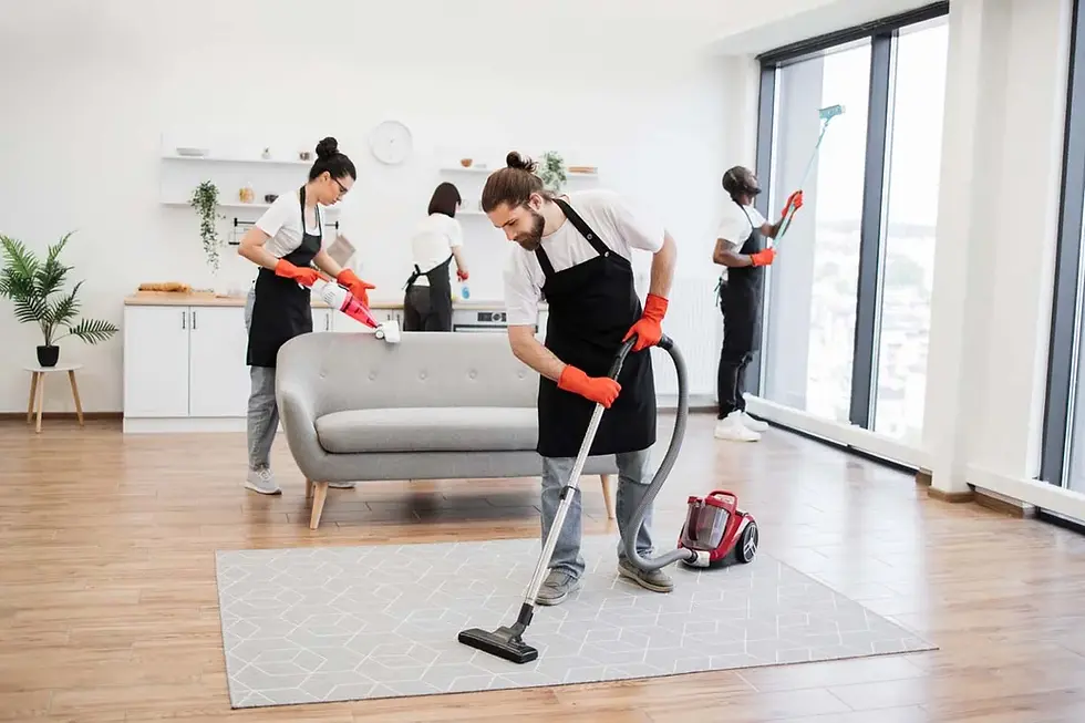 team of professional cleaners cleaning a modern apartment