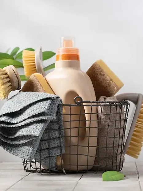 Professional cleaning supplies representing the value of a house cleaning service in Burlington