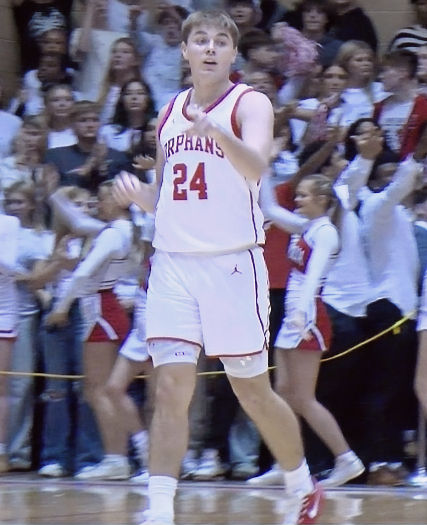 Archie Goewey after knocking down a three-pointer in the win over Mt. Vernon.