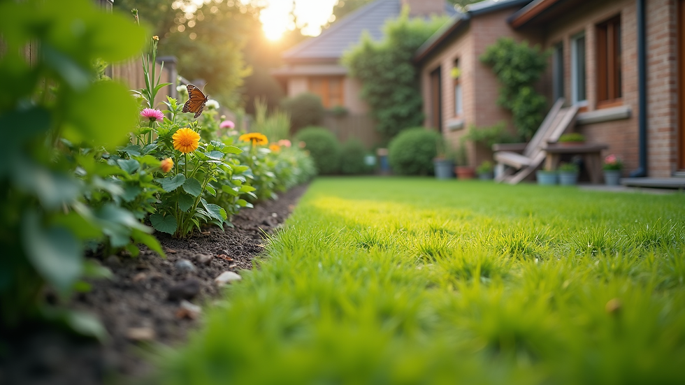 Eye-level view of a well-maintained backyard garden with no visible pests