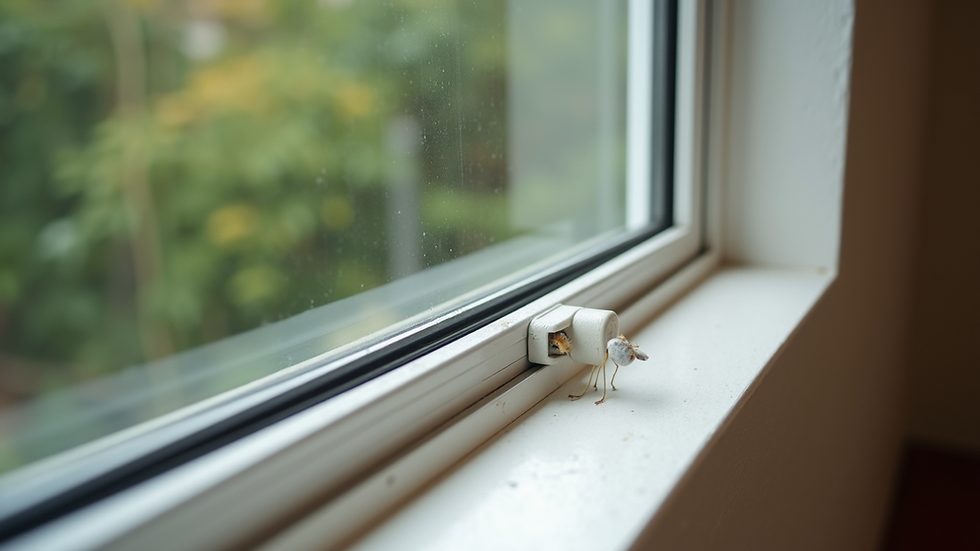 Eye-level view of a sealed window frame to prevent pest entry