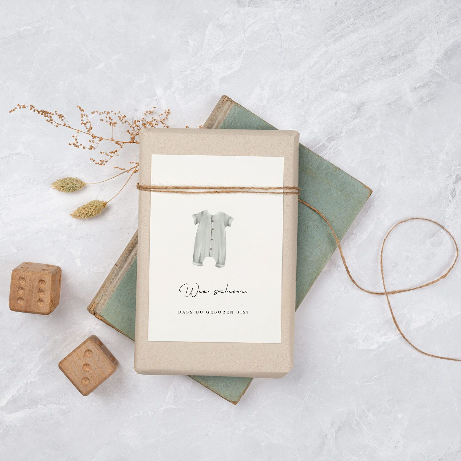 Grußkarte, Geburt & Baby, Wie schön, dass du geboren bist, Strampler grün