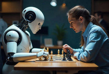 robot playing chess with human