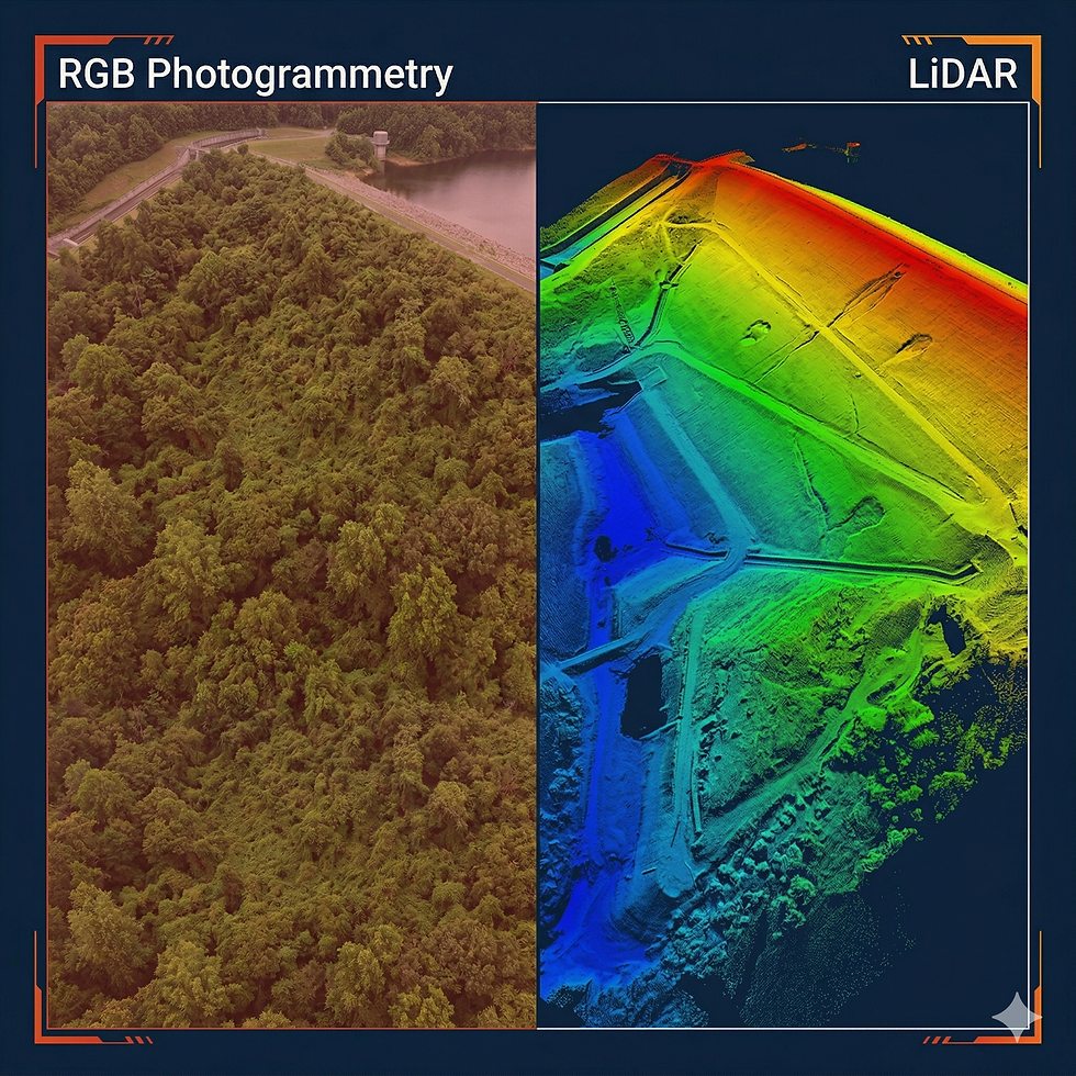 Por Que a Fotogrametria com Drone Não É Suficiente em Barragens com Vegetação: RGB vs. LiDAR