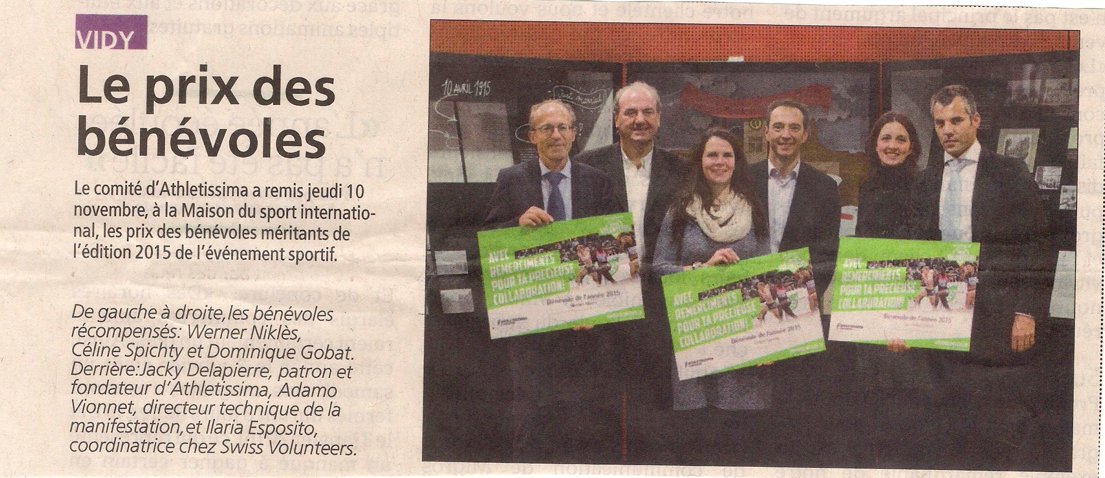 Le prix des bénévoles