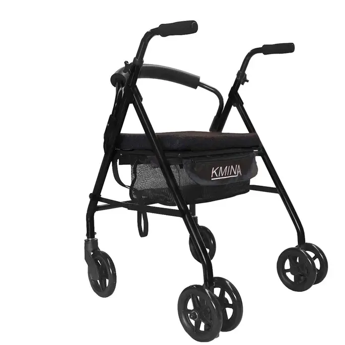 ANDADOR ADULTOS CON ASIENTO 4 RUEDAS FRENO PRESION NEGRO | KMINA