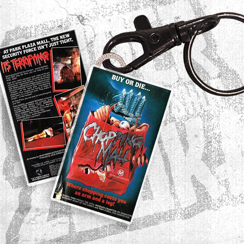 Chopping Mall Retro Mini-VHS cassette keychain