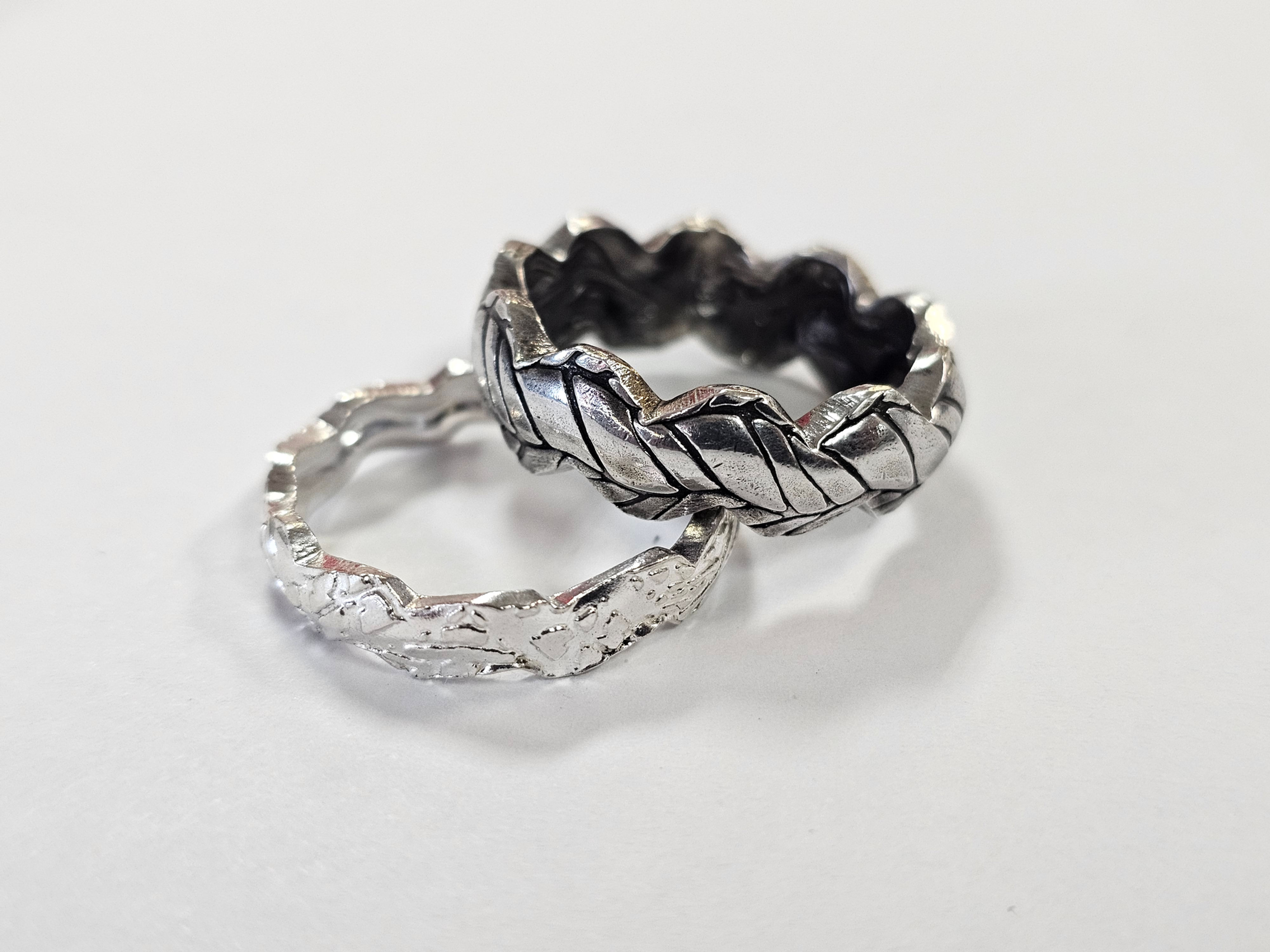 Two silver crinkle texture rings