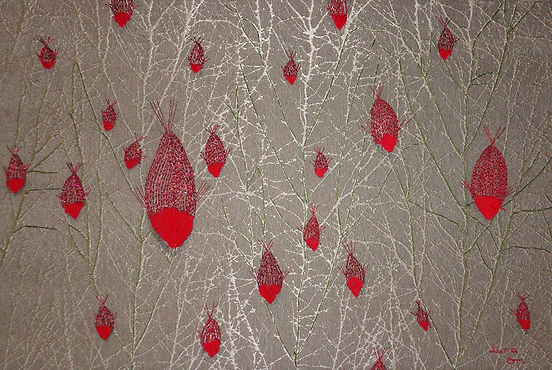 Gotas rojas- 40x60- bordado sobre tela-6