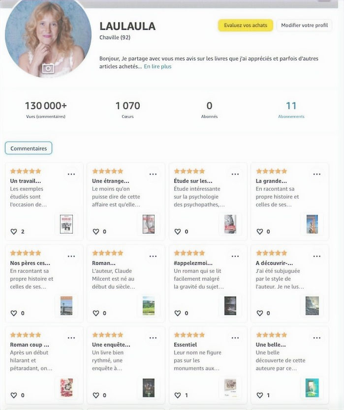 Profil commentateur Amazon de Laurence Labbé, romancière