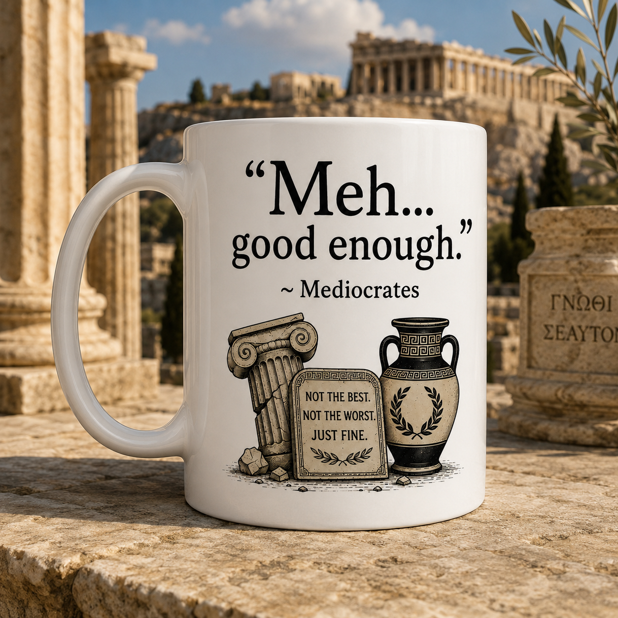 Meh Good Enough Mediocrates Quote Mug