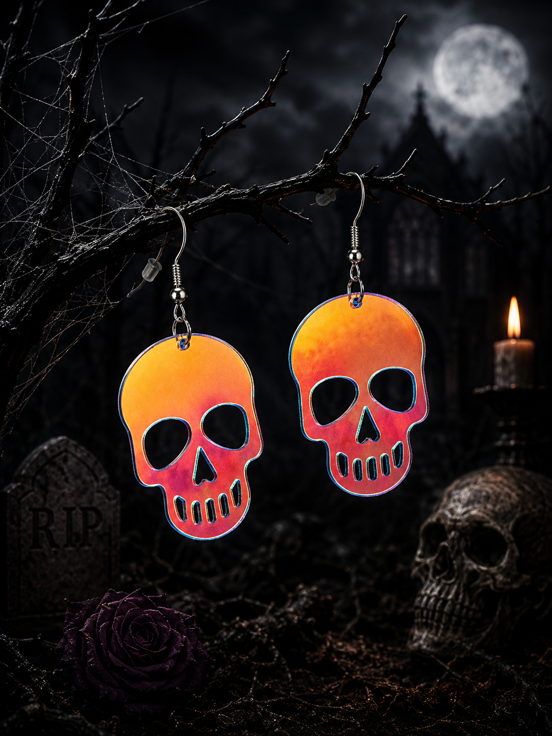 Iridescent Color Changing Skull Earrings