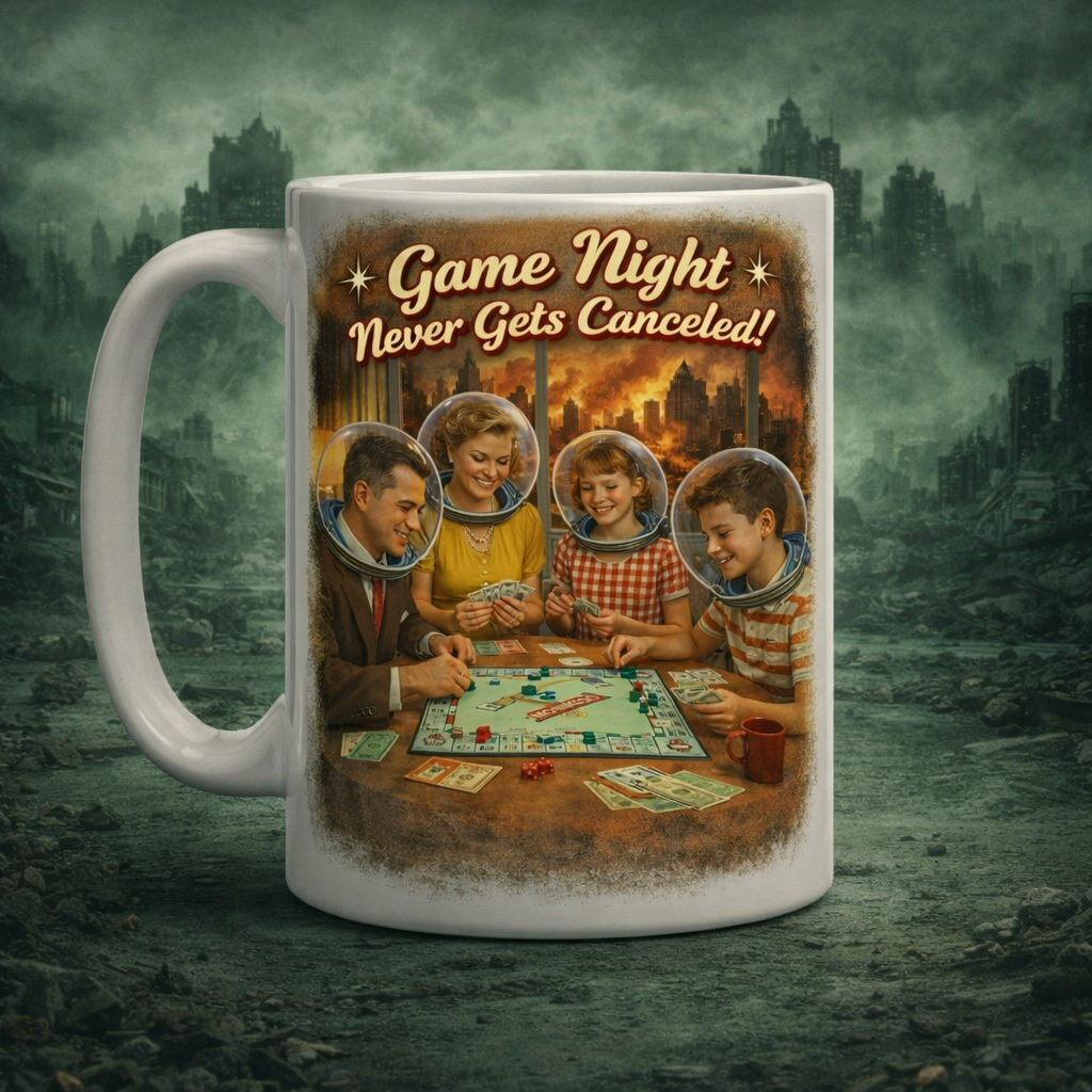 Fallout Family Values Game Night Never Gets Canceled Coffee Mug Apocalypse Background