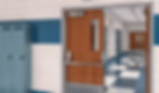 Interior wooded door with metal frame in school