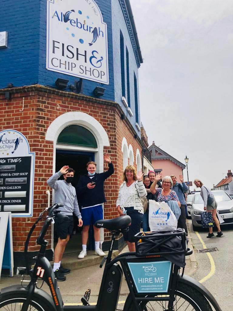 aldeburgh fish and chips customers waving