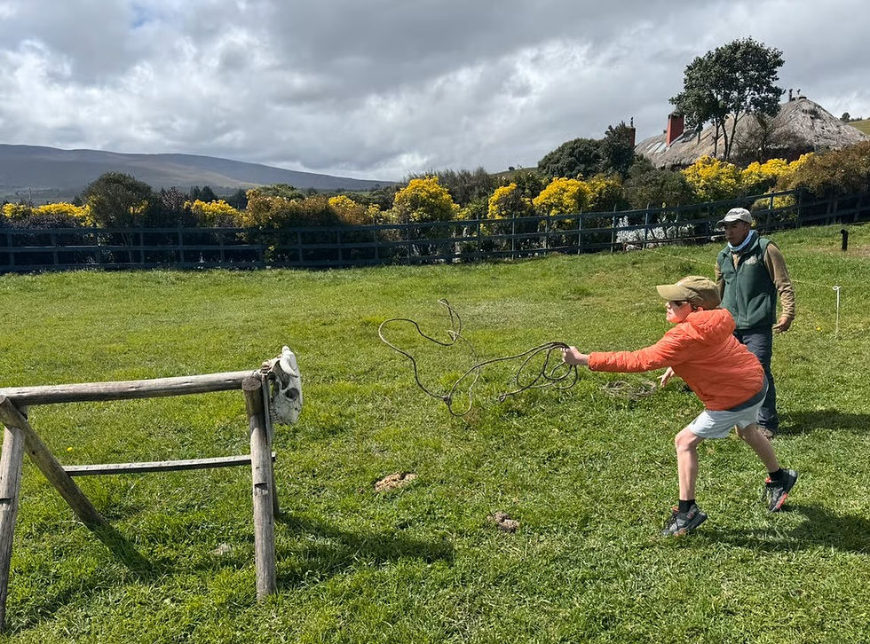 practicing lasso in Ecuador on a family adventure