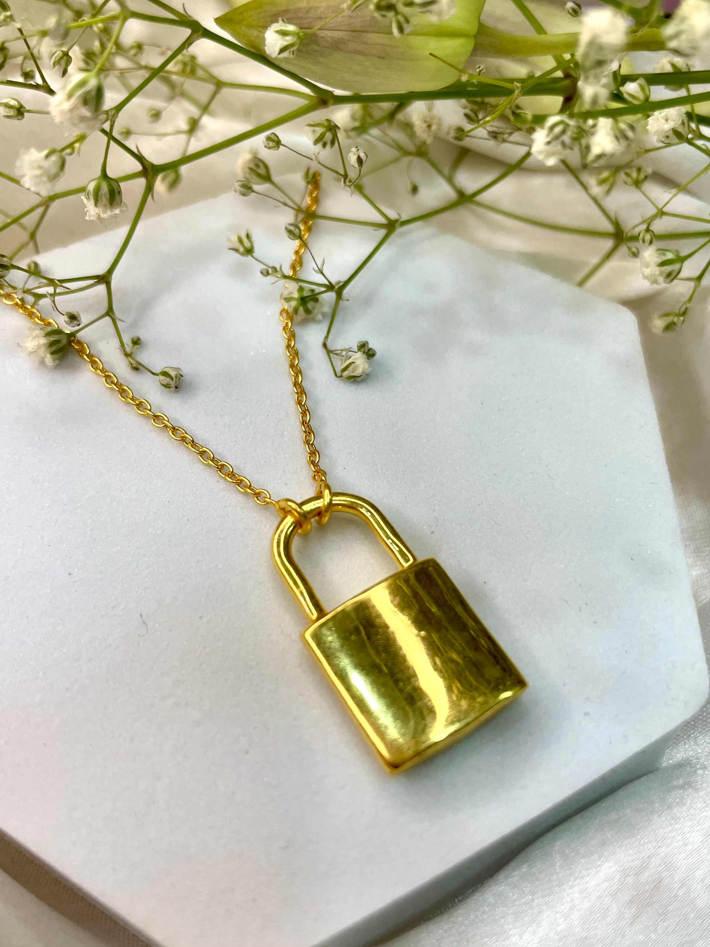 Sterling Silver Lock Pendant Necklace – Rhaya Jewels