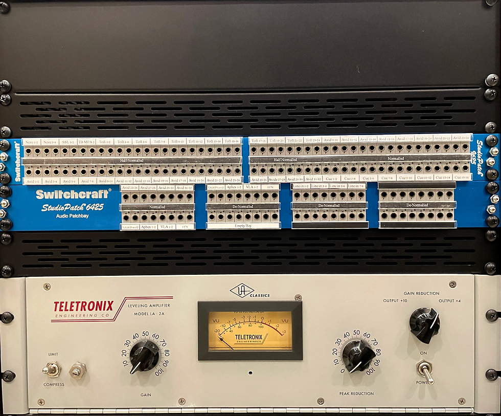 LA2A Optical Compressor and Patchbays at SongTrack Studios.