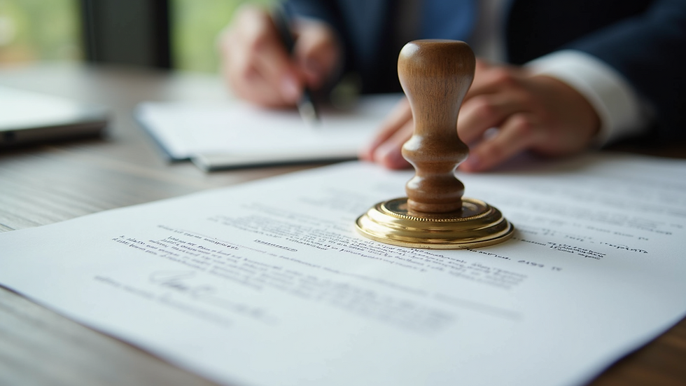 Close-up view of a notary stamp on a legal document