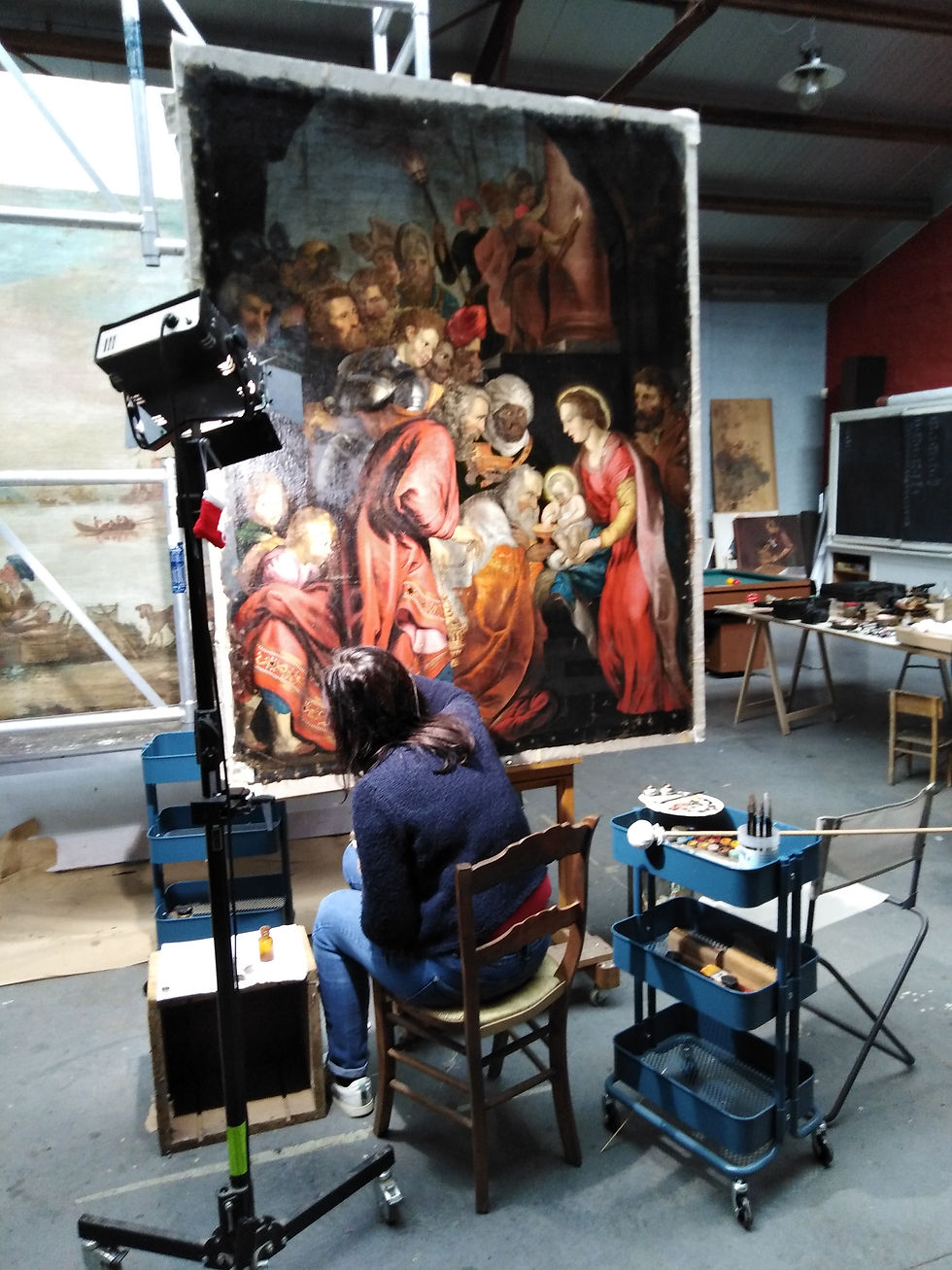 "Aanbidding van kindje Jezus" Gaspar De Craeyer, St. Genovevakerk, Steenhuffel