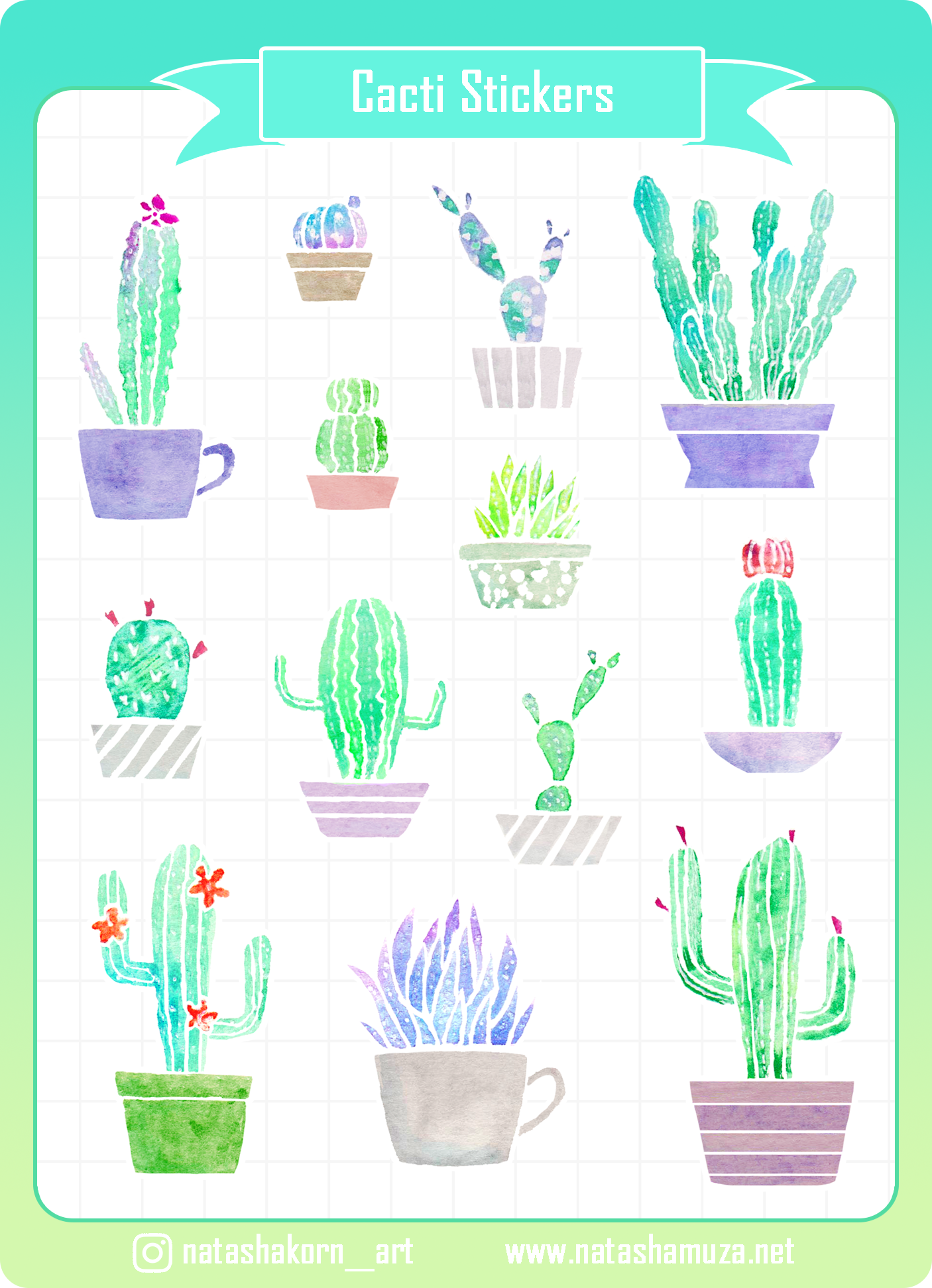 סט מדבקות קקטוסים נוצצים