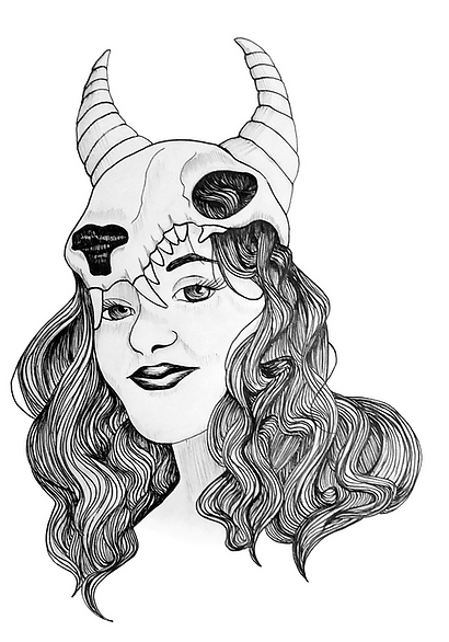 pizqit, profile image, skull, portrait, black and white, pen and ink
