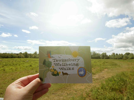 Tewkesbury Wellbeing Walks map in a field