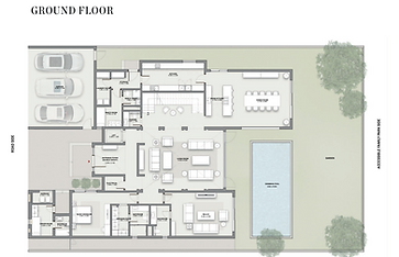 Ground floor plan of 5-bedroom villa at Sobha Hartland with garage, garden, pool, study, and maid’s room.