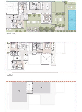 Four-bedroom villa floor plan at Siniya Island by Sobha, with three floors and a rooftop terrace.