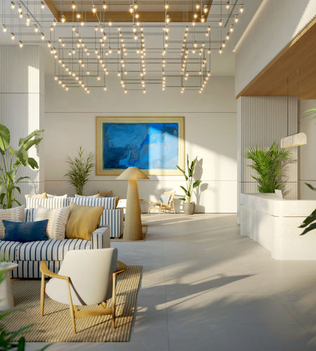 Community lounge area at Beach House Fahid Fahid Island Abu Dhabi with modern residential social seating.