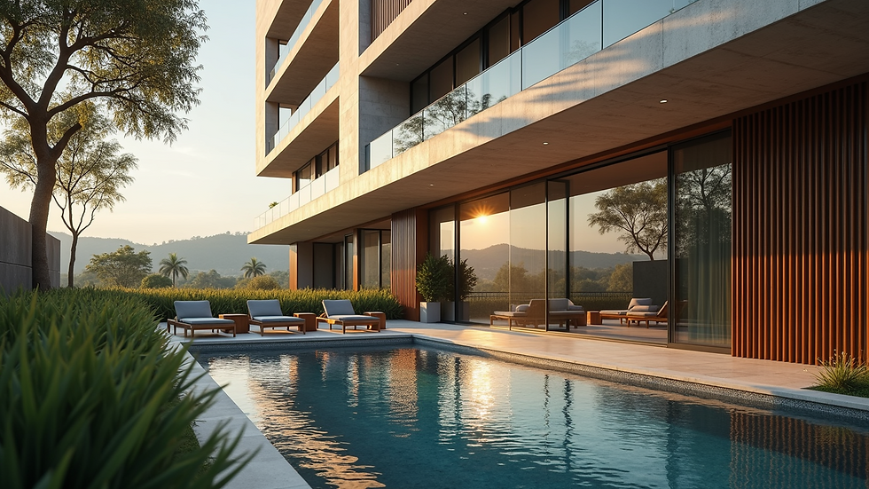 Close-up view of a luxury residential building exterior