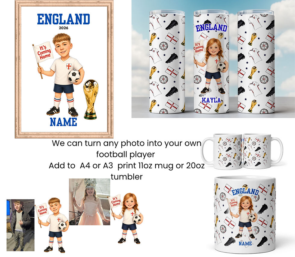 Personalised World Cup cartoon design on print tumbler and mug