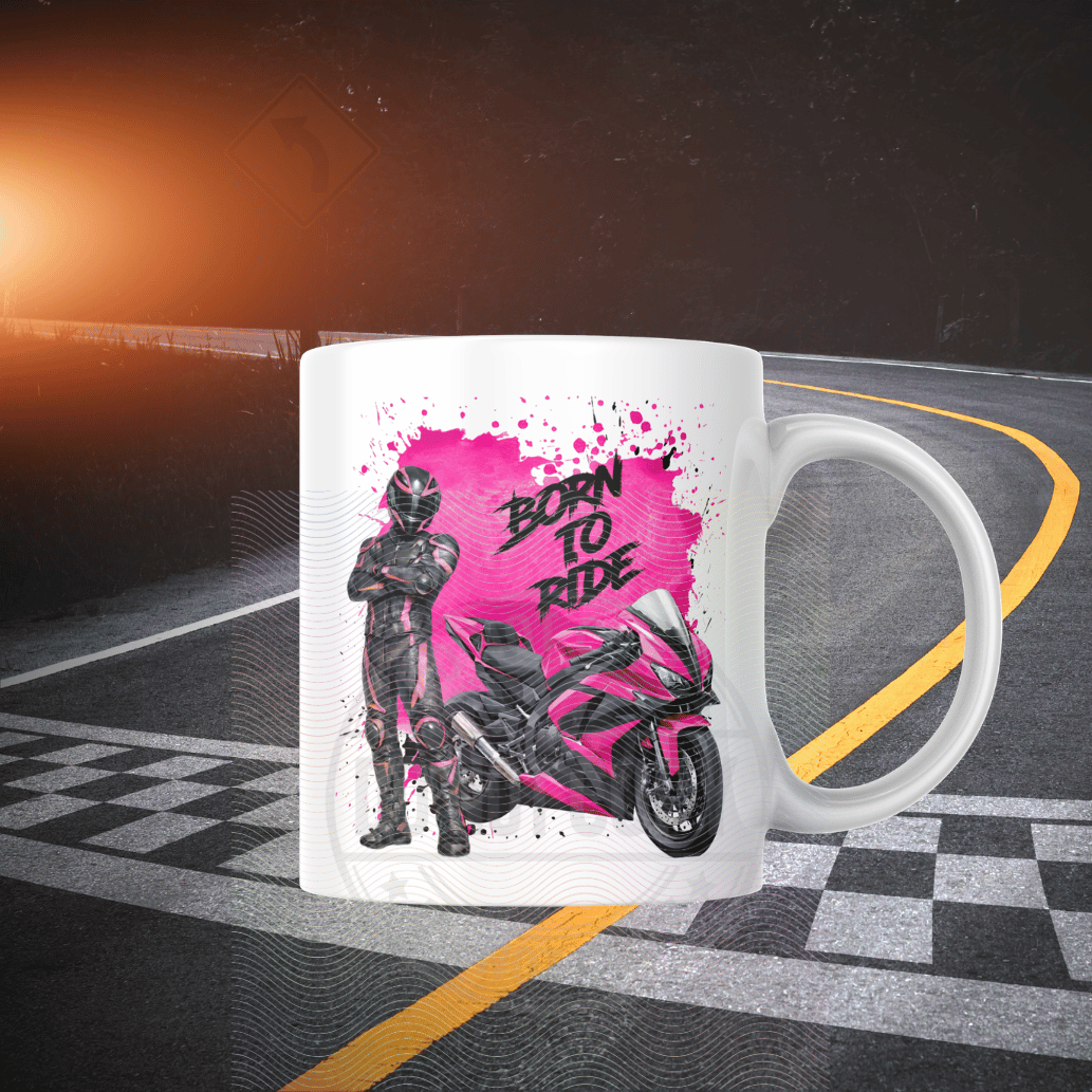 Personalised motorcycle enthusiast mug with Born to Ride text