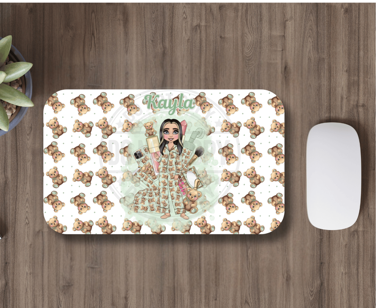 Girl and bear themed Mouse pad personalised. Various sizes and designs available