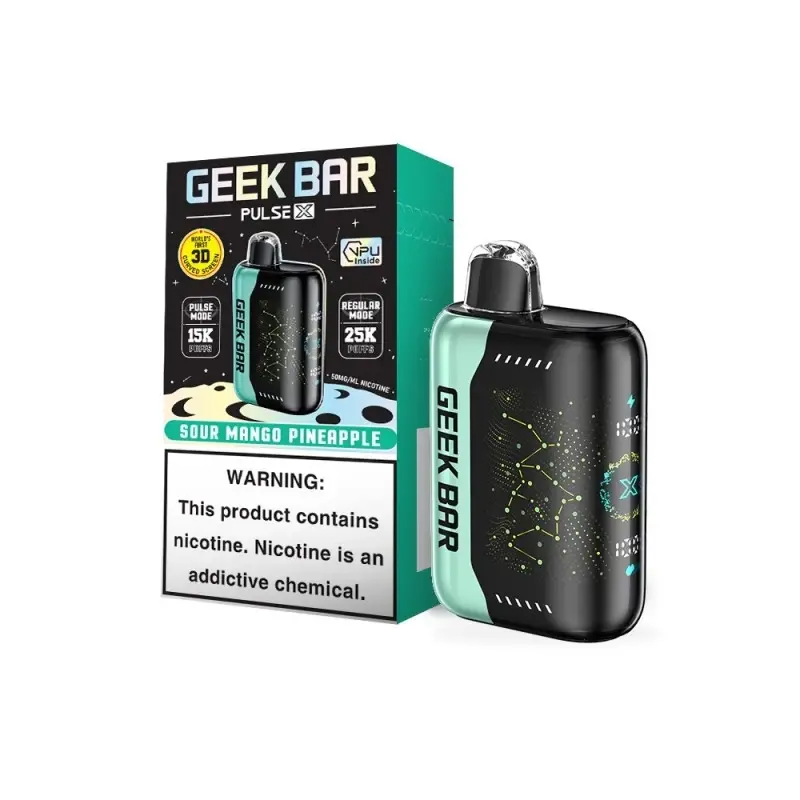 Geek Bar Pulse X Sour Mango Pineapple vape and packaging