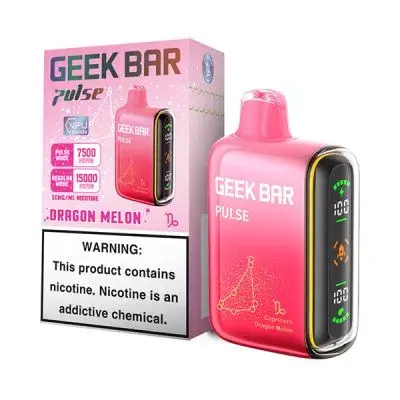 Geek Bar Pulse 15K Puffs Dragon Melon vape and box