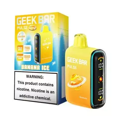 Geek Bar Pulse 15K Puffs Banana Ice vape and packaging