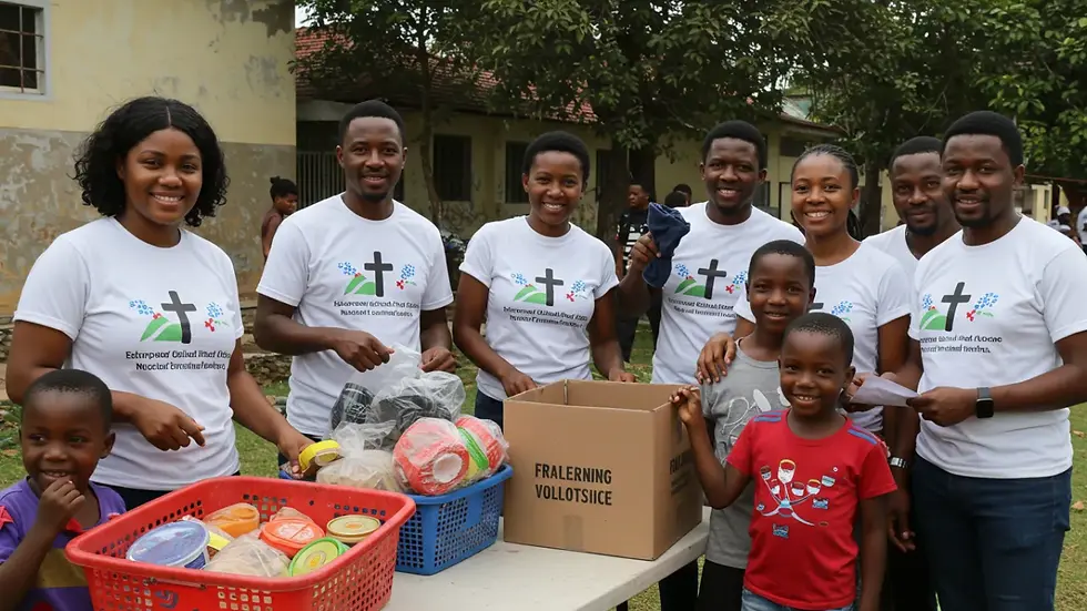 Voluntários evangélicos fazendo trabalho social distribuindo alimentos - projetos sociais igreja
