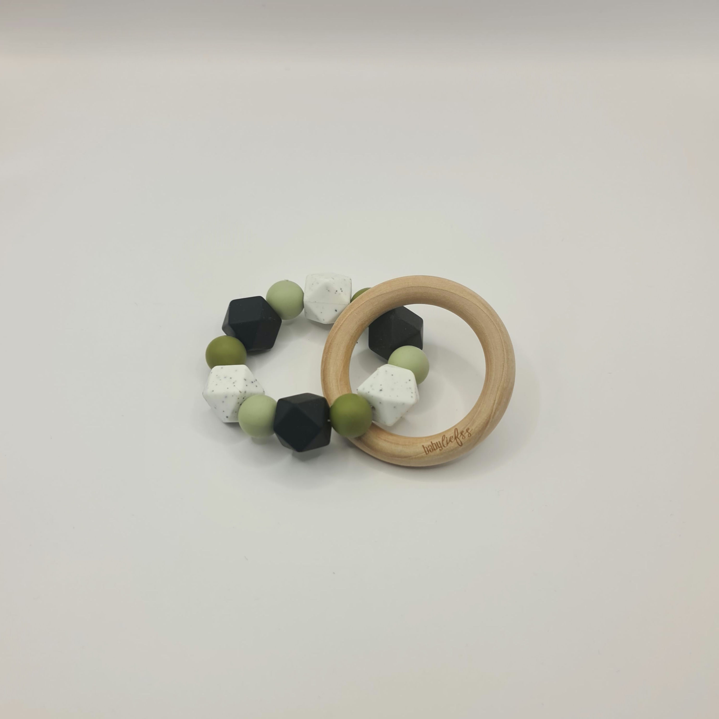 Bijtring zonder naam - Zwart Legergroen Gritty Lint