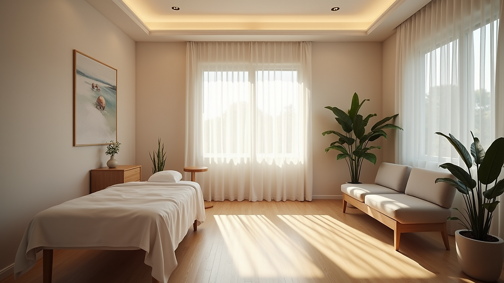 High angle view of a calm therapy room with soft lighting