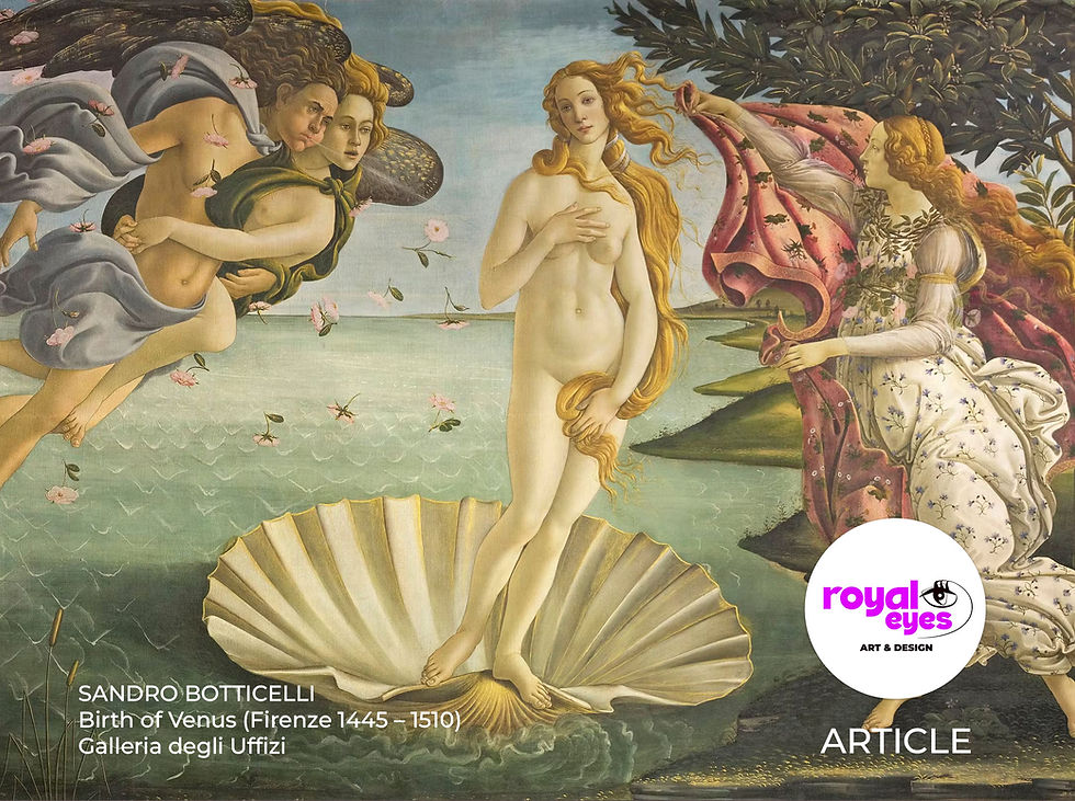 Image of Birt of Venus from Sandro Botticelli with logo Royal Eyes Art & Design describing article