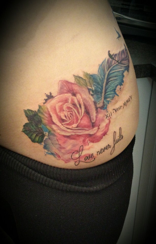 Watercolor Rose and feather