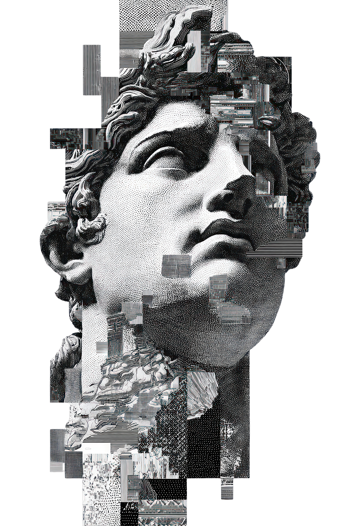 fragmented classical bust glitch art