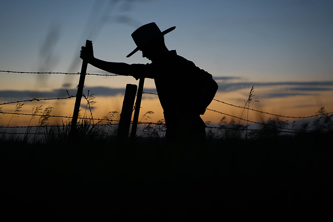 Golden Hour western Silhoutte portrait of a cowboy photographed by the lifestyle photographer based in Mchenry County IL Untamed Spirit Imagery