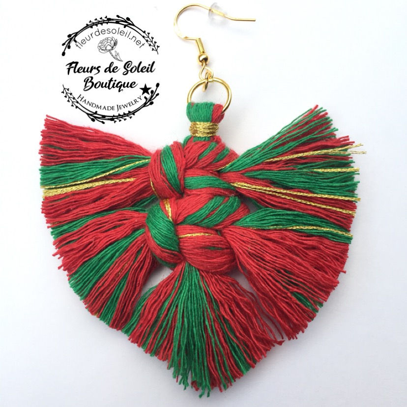 Miniature : Boucles d’oreilles macramé plume Fêtes Noël 🎄 