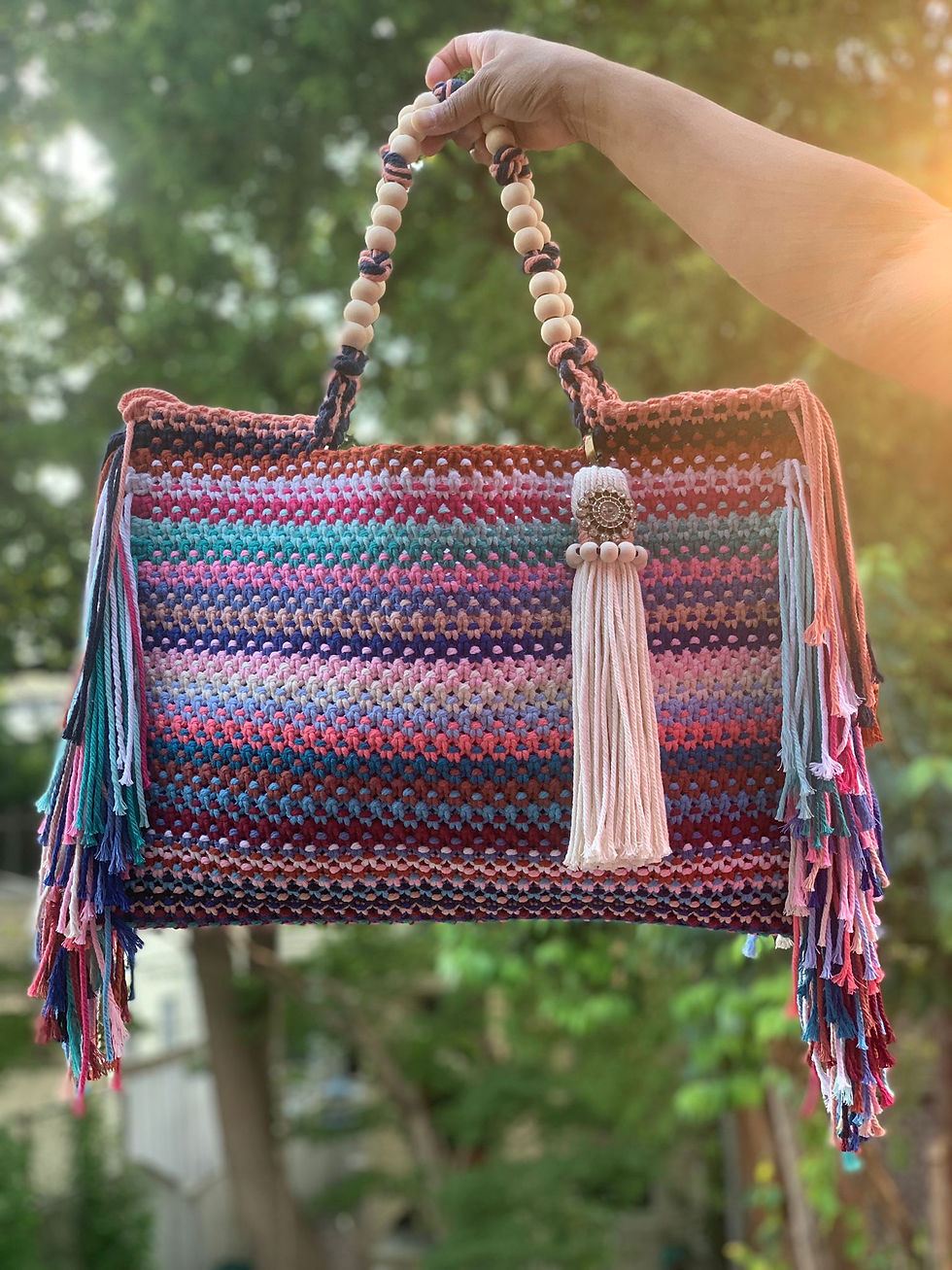 Miniature : Sac à franges en macramé ( porte-clés inclus)